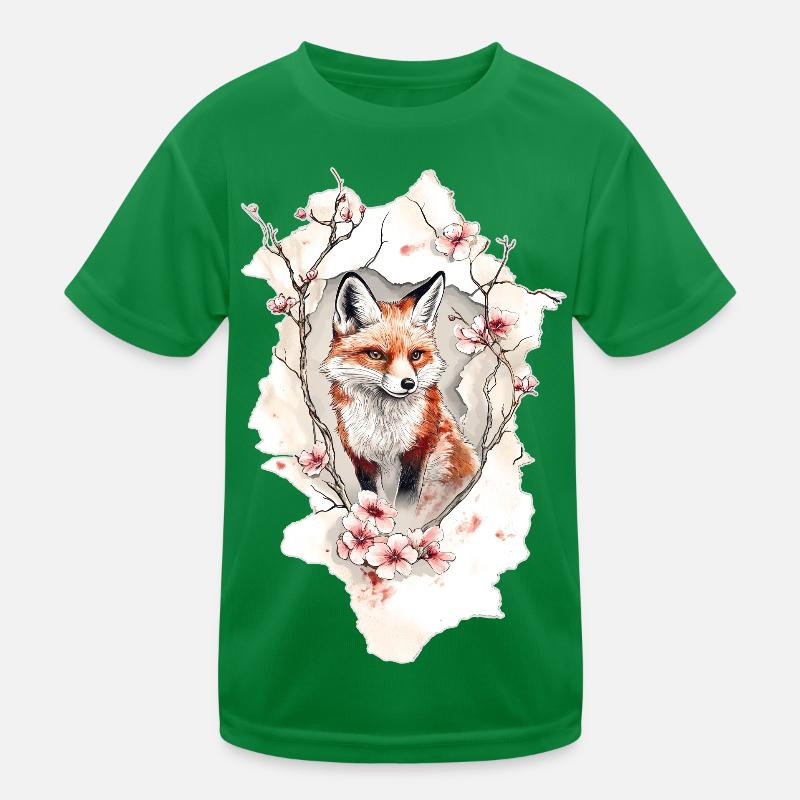 Fuchs Kirschblüten Kinder Funktions-T-Shirt
