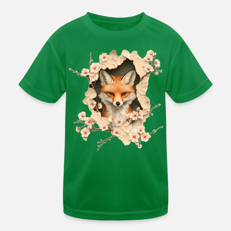 Fuchs mit Kirschblüten Kinder Funktions-T-Shirt