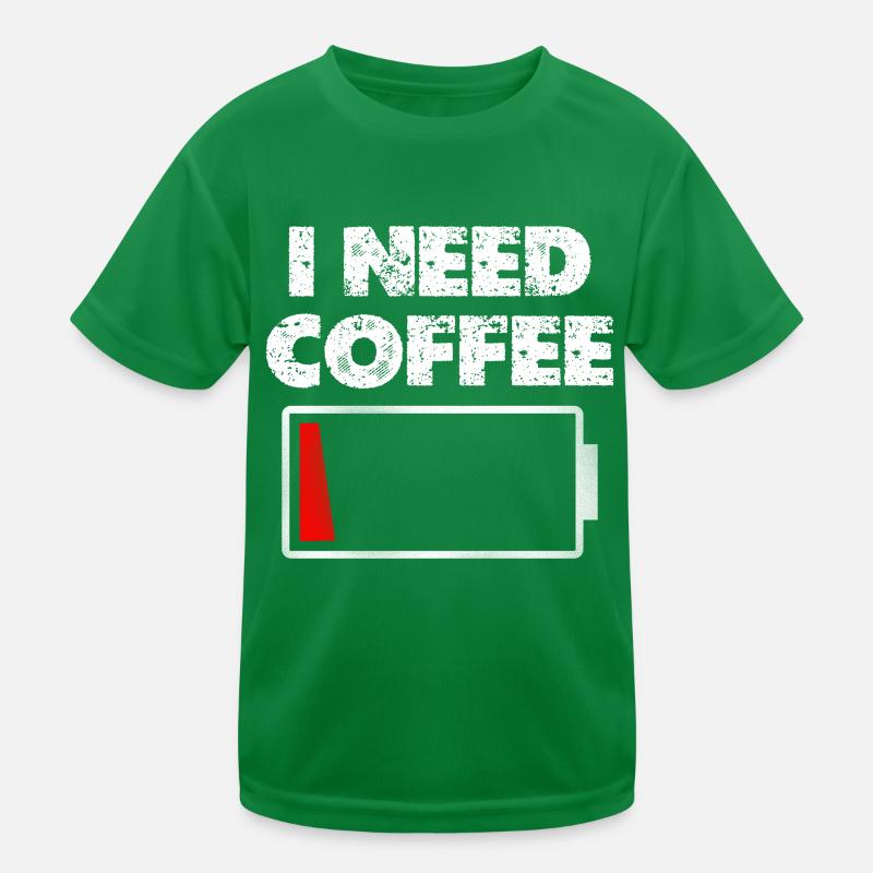Ich brauche Kaffee Akku leer Kinder Funktions-T-Shirt
