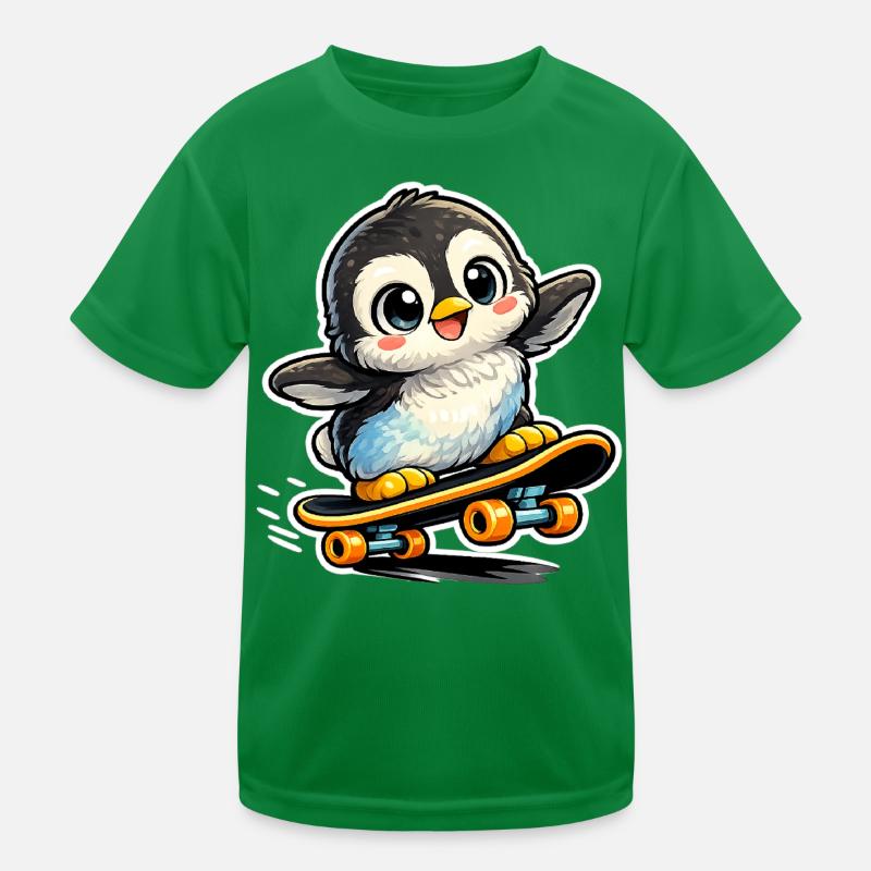 Kawaii Pinguin auf Skateboard Kinder Funktions-T-Shirt