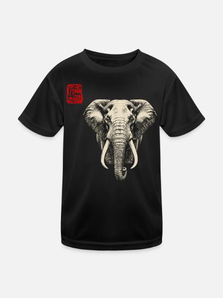 Elefant Asiatisch - Kinder Funktions-T-Shirt - Schwarz - Vorne