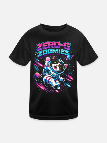 Null-G Zoomies | Astro Cat Space Humor - Kids Functional T-Shirt - black - Front