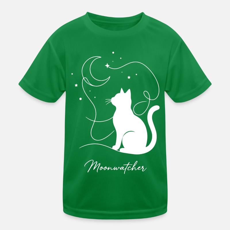 Moonwatcher Cat Between Moon and Stars White Kids Functional T-Shirt