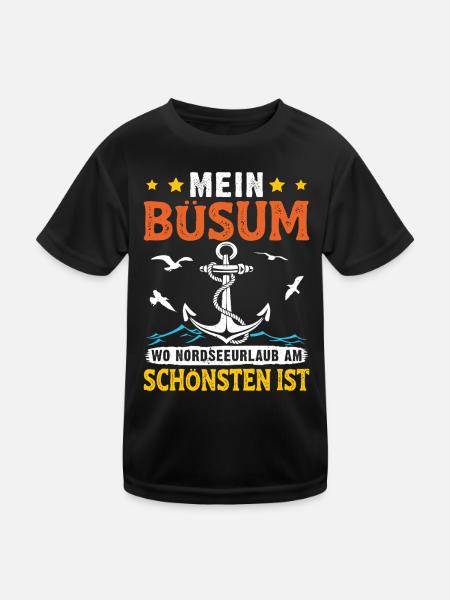 Nordsee MEIN BÜSUM WO NORDSEE URLAUB AM SCHÖNSTEN - Kinder Funktions-T-Shirt - Schwarz - Vorne