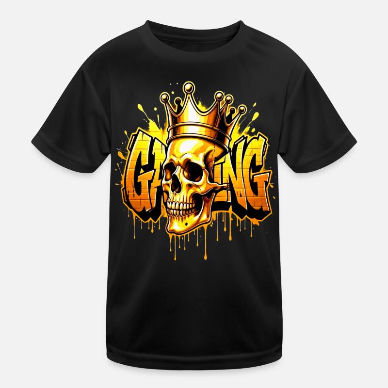 Graffiti Gaming Skull Gold Kinder Funktions-T-Shirt