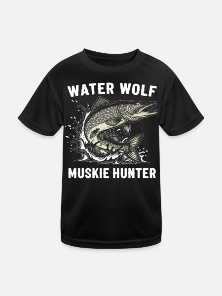 Angeln auf Flusswolfsfisch Aquatic Muskie - Kinder Funktions-T-Shirt - Schwarz