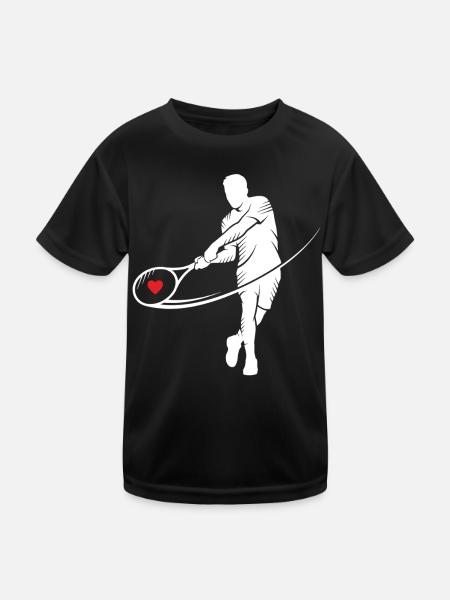 Tennis Silhouette Herz im Schläger Motiv - Kinder Funktions-T-Shirt - Schwarz - Vorne