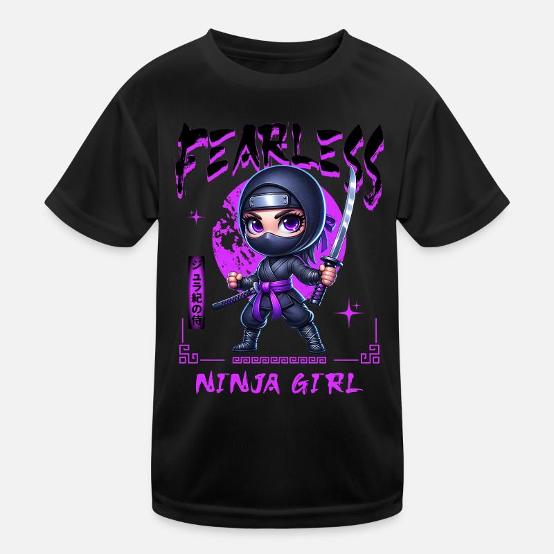 Ninja Mädchen Chibi mit Katana Kinder Funktions-T-Shirt