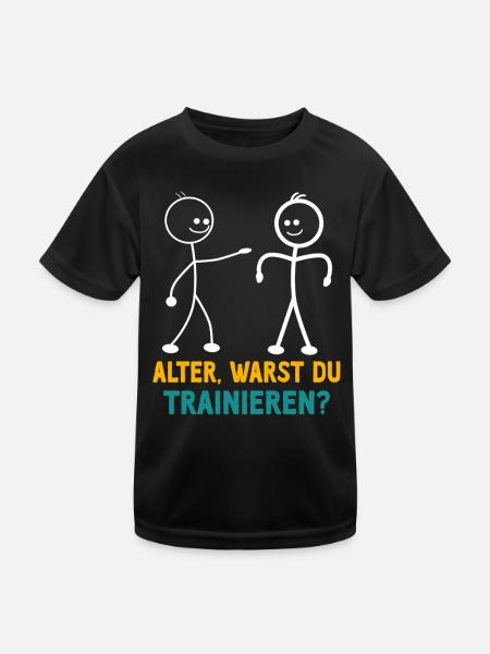 Strichmännchen WARST DU TRAINIEREN LUSTIG - Kinder Funktions-T-Shirt - Schwarz - Vorne