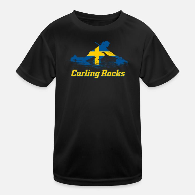 Curling Rocks Sweden Fan Merch Kids Functional T-Shirt
