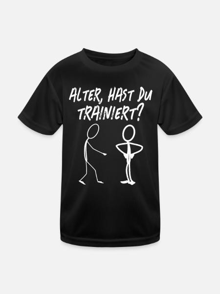 Strichmännchen WARST DU TRAINIEREN LUSTIG - Kinder Funktions-T-Shirt - Schwarz - Vorne