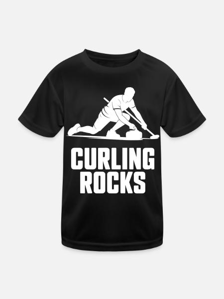 Curling Rocks Wintersport Silhouette Man - Kinder Funktions-T-Shirt - Schwarz - Vorne