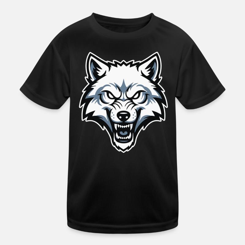 Wild Arctic White Wolf Maskottchen-Maskottchen-Logo Kinder Funktions-T-Shirt