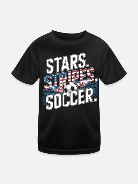 Stars Stripes Soccer – USA Fußball Fan - Kinder Funktions-T-Shirt - Schwarz - Vorne