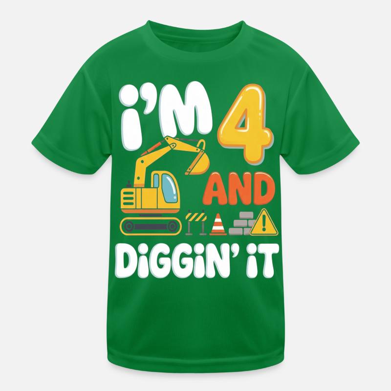 Ich bin Vier: Diggin It Baustellenmotif Kinder Funktions-T-Shirt