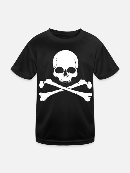 Schädelkreuz Muster Totenkopf - Kinder Funktions-T-Shirt - Schwarz - Vorne