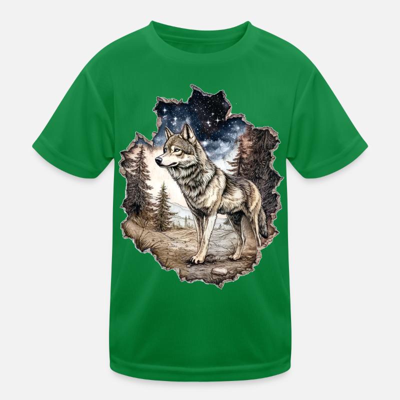 Wolf Sternenhimmel Kinder Funktions-T-Shirt