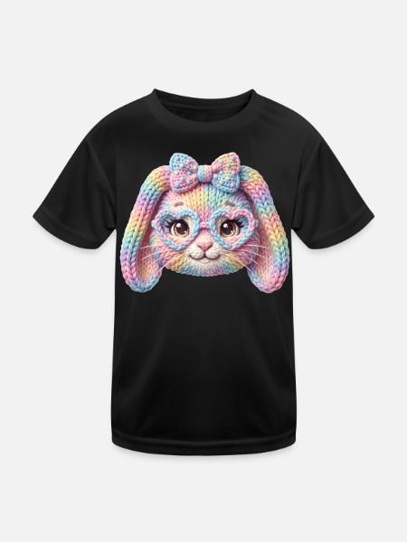 Hase Herzbrille Häschen Pastell Regenbogen Ostern - Kinder Funktions-T-Shirt - Schwarz