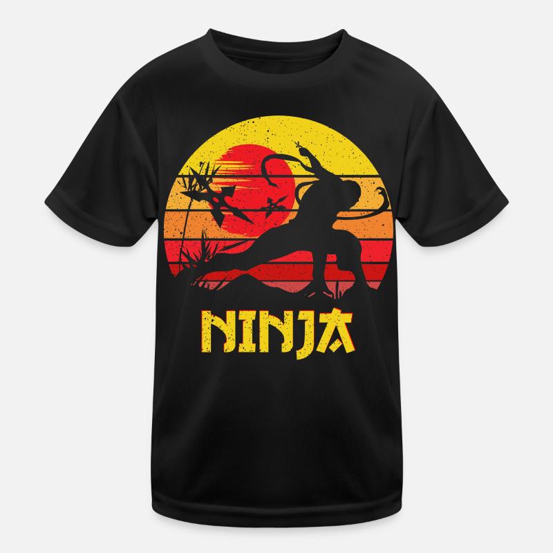 Sunset Ninja Silhouette - Kinder Funktions-T-Shirt - Schwarz