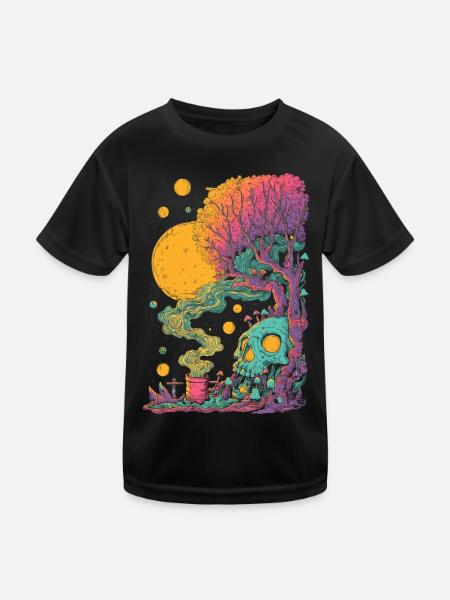 Psychedelischer Baumskull im Kosmos - Kinder Funktions-T-Shirt - Schwarz