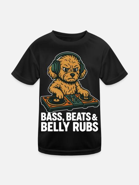 DJ Maltipoo: Bass, Beats & Belly Rubs Retro Design - Kids Functional T-Shirt - black - Front