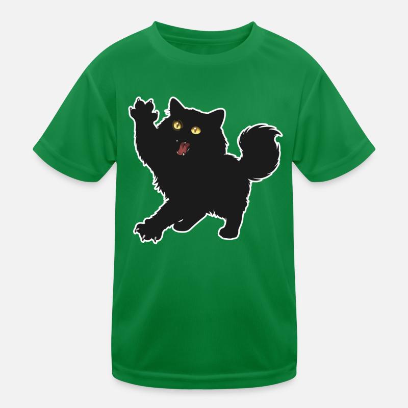 Chaton Noir Fluffy Poil Long Portrait Fun T-shirt sport Enfant