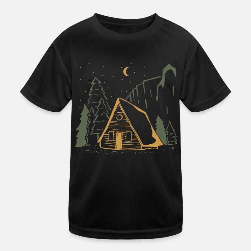 Moonlit Rustic Cabin Night Kids Functional T-Shirt