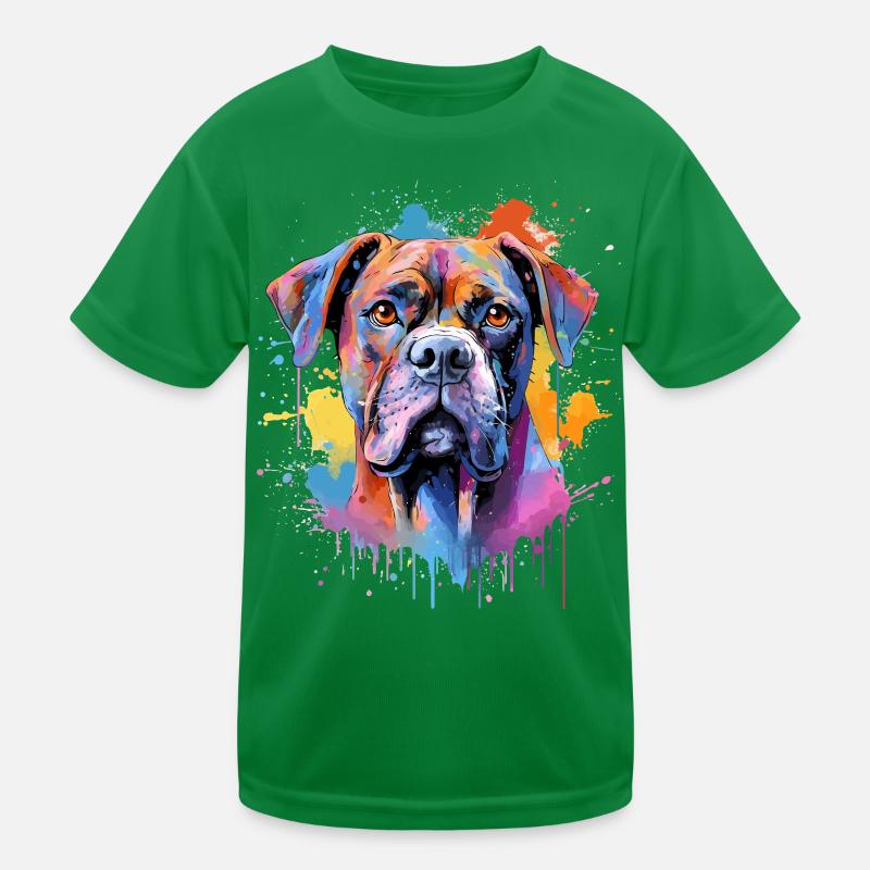 Colorful Splash Art Boxer Dog Kids Functional T-Shirt