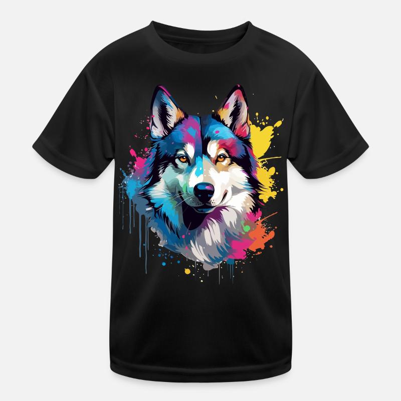 Dog Husky Bunte Spritzkunst Kinder Funktions-T-Shirt