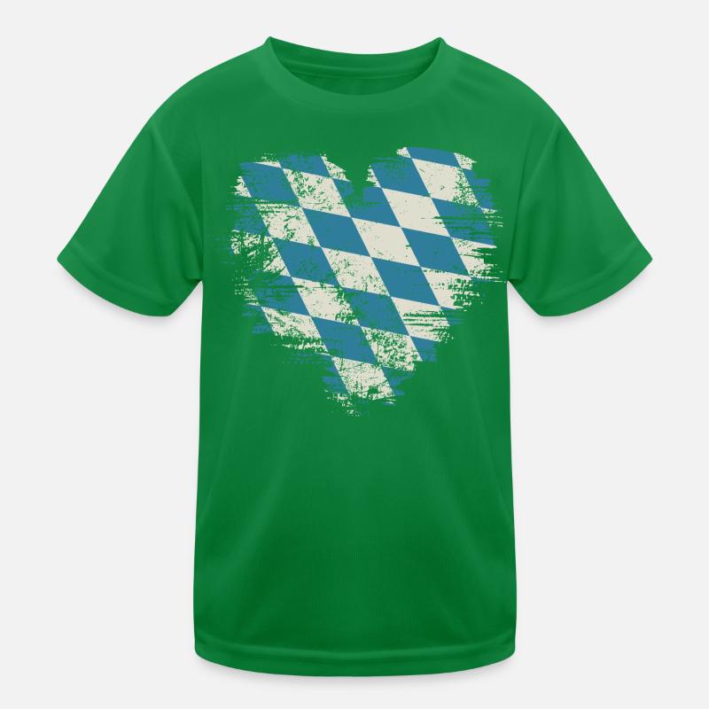 Retro Bavaria Heart with Blue White Diamond Pattern Kids Functional T-Shirt