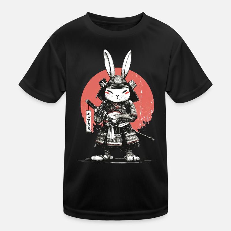 Samurai Rabbit in Armor with Katana - Kids Functional T-Shirt - black