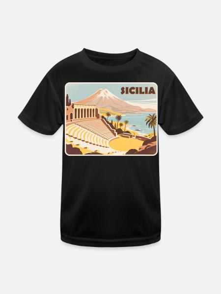 Sizilien - Kinder Funktions-T-Shirt - Schwarz - Vorne