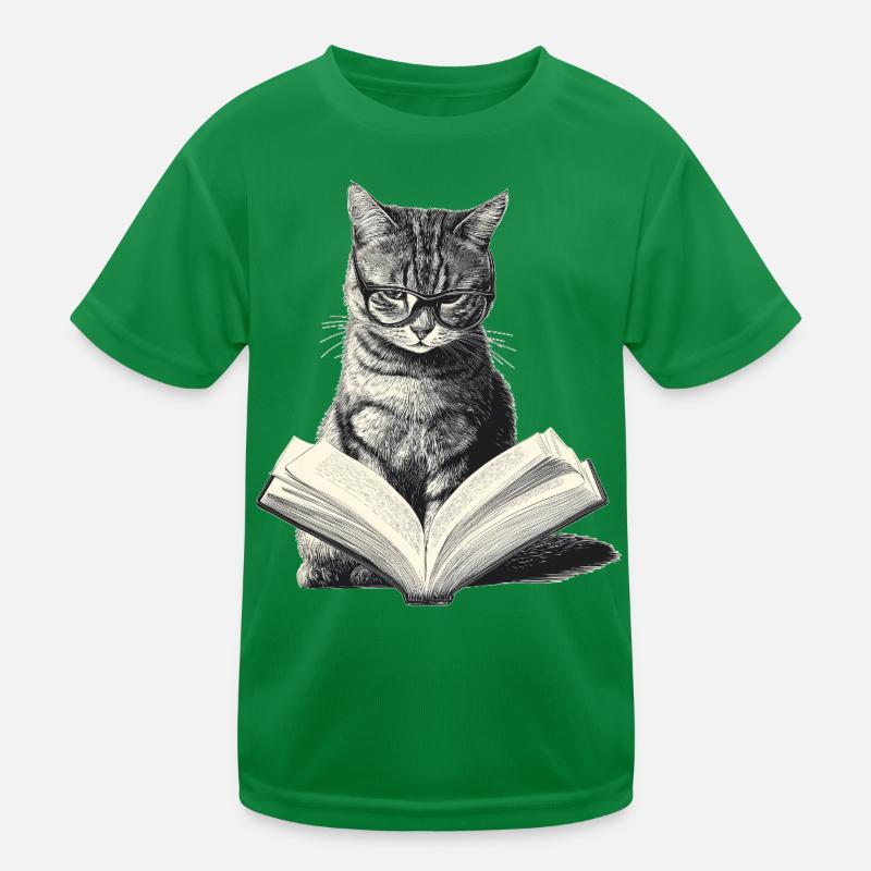 Katze liest Buch Kinder Funktions-T-Shirt