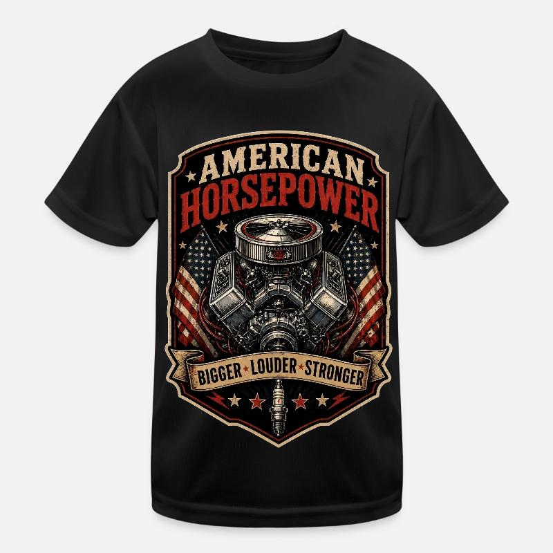 V8 Motor US-Car Horsepower Amerika Oldtimer Kinder Funktions-T-Shirt