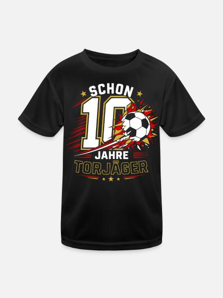10 Jahre Torjäger Fußball Geburtstag Geschenk - Kinder Funktions-T-Shirt - Schwarz - Vorne