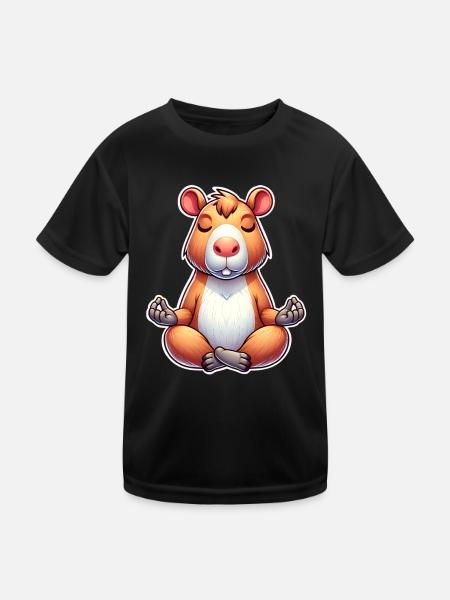 Capybara Yoga Meditieren - Kinder Funktions-T-Shirt - Schwarz - Vorne