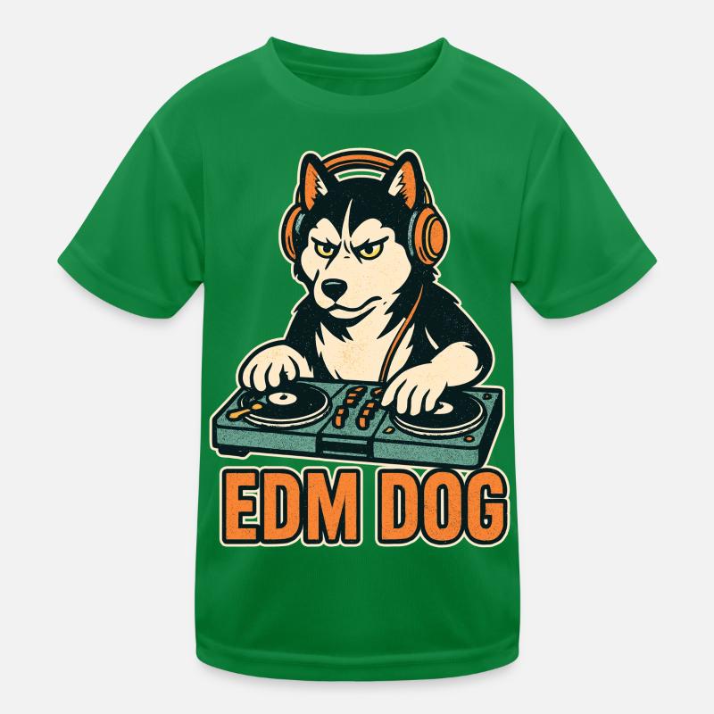 EDM Dog : DJ husky à la console de mixage dans un style rétro T-shirt sport Enfant