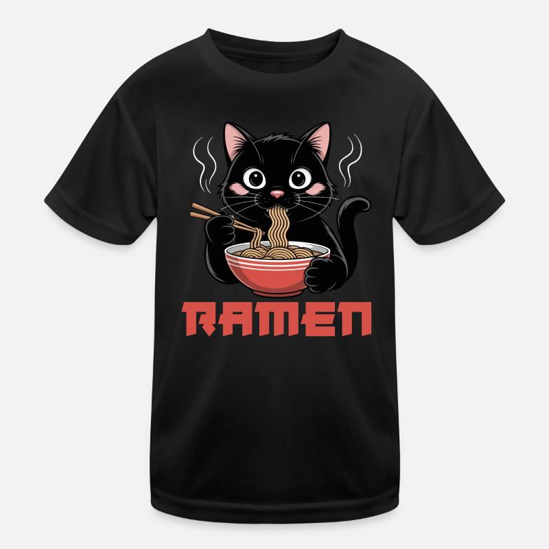 Schwarze Katze Ramen Nudel Fan Kawaii Kinder Funktions-T-Shirt
