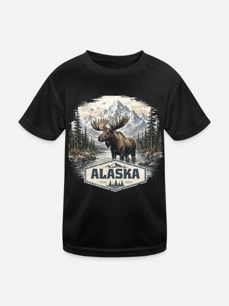 Alaska-Elch-Elche und Hirsche lieben Alaska - Kinder Funktions-T-Shirt - Schwarz - Vorne