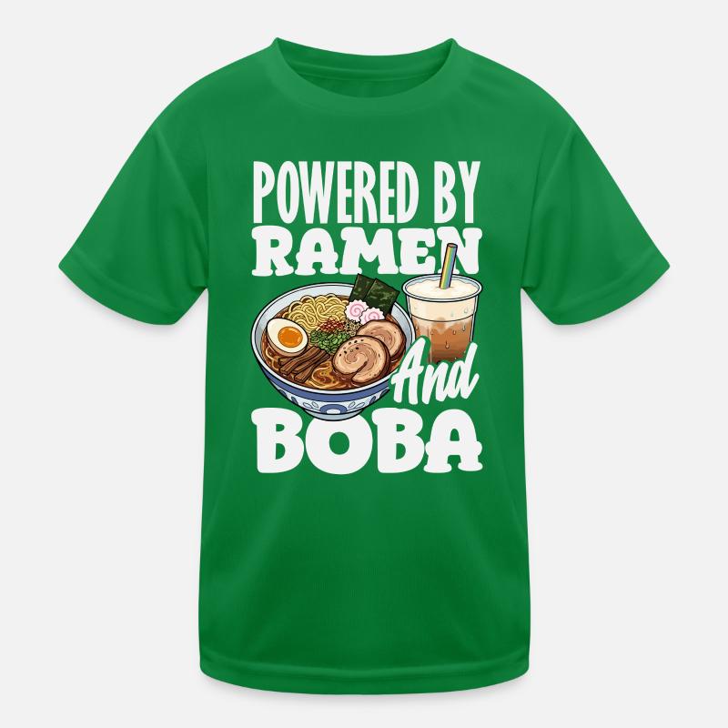 Powered by Ramen and Boba Bubble Tea Kids Functional T-Shirt