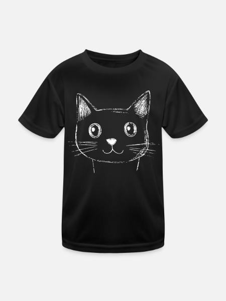 Katze Gesicht Skizze  - Kinder Funktions-T-Shirt - Schwarz - Vorne