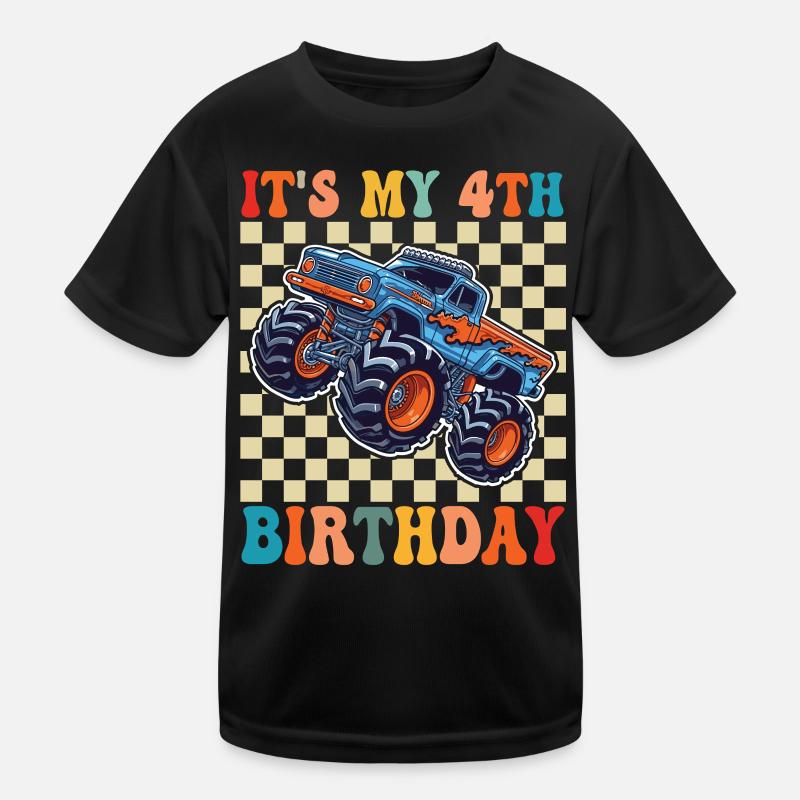 4ter Geburtstag Monstertruck Kinder Funktions-T-Shirt