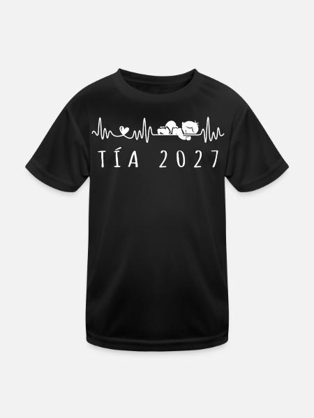 Futura Tía 2027 Latido del Corazón Embarazo - Kinder Funktions-T-Shirt - Schwarz - Vorne