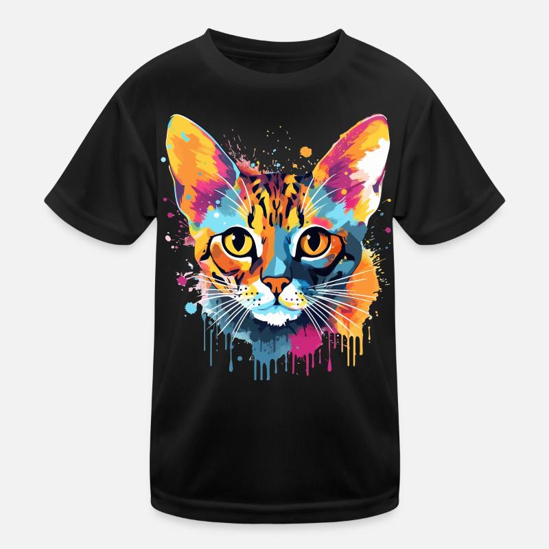 Bunte Bengal-Katzengesicht-Splash-Art Kinder Funktions-T-Shirt