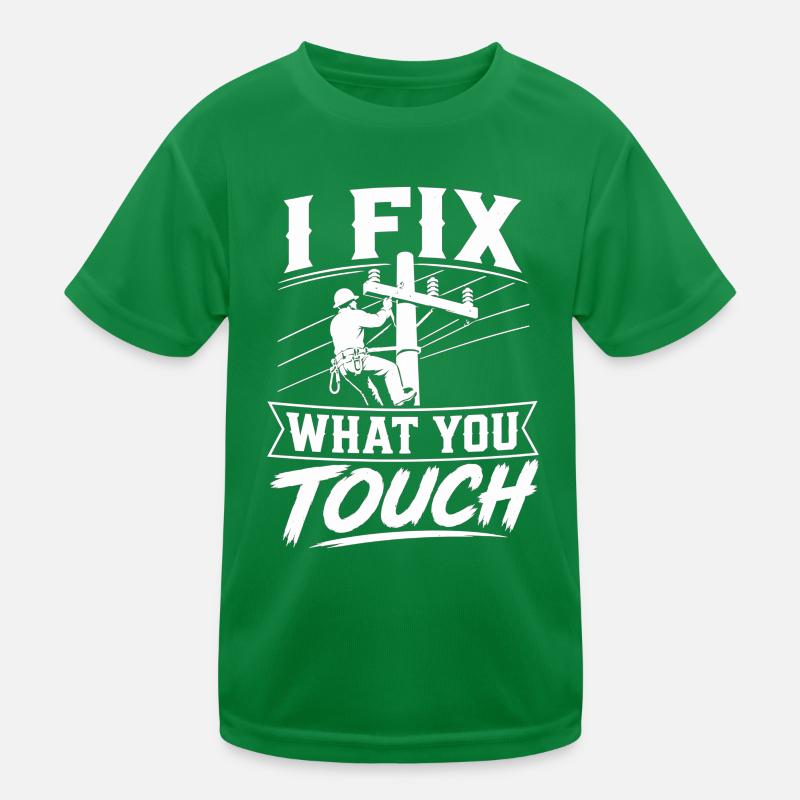 Electrician Dad Cable Power Line Motif Kids Functional T-Shirt