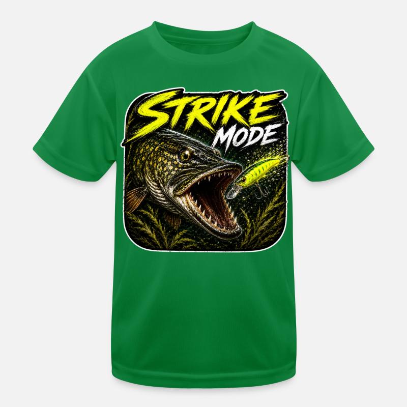 Strike-Mode Hechtfischerei-Design Kinder Funktions-T-Shirt