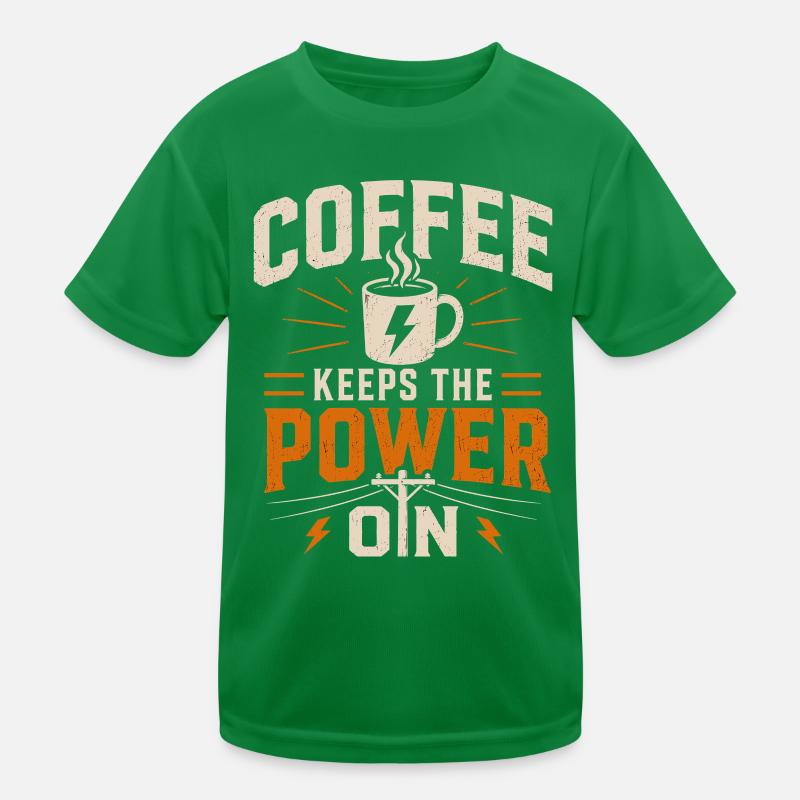Coffee keeps the power supply going Kids Functional T-Shirt