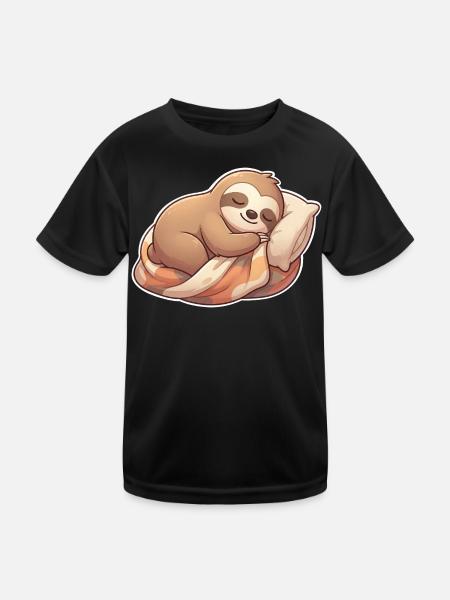 Faultier Schlafen - Kinder Funktions-T-Shirt - Schwarz