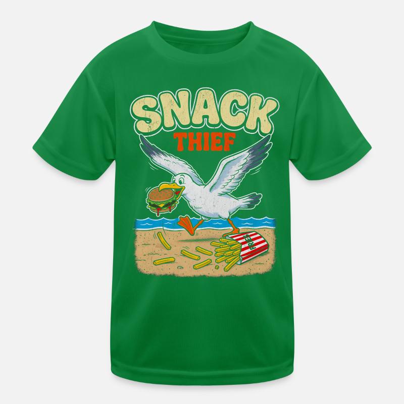 Retro Snack Thief Seagull Ocean Beach Kids Functional T-Shirt