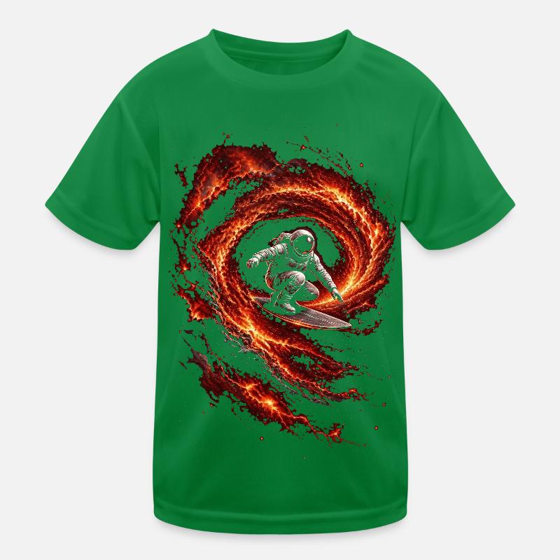Astronaute surfeur dans vortex braise volcan T-shirt sport Enfant